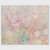 Gemengde Media Retro Roze Bloemen Wit Rustiek Cadeaupapier (Vlak)