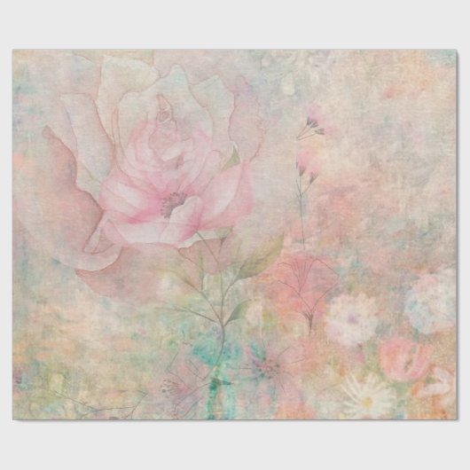  Gemengde Media Retro Roze Bloemen Wit Rustiek Cadeaupapier (Vlak)