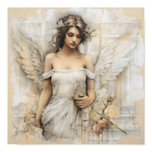 Gemengde media romantisch canvas met een mooie Eng