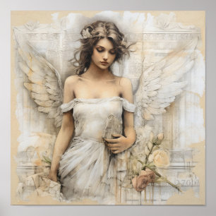 Gemengde media romantisch canvas met een mooie Eng Poster