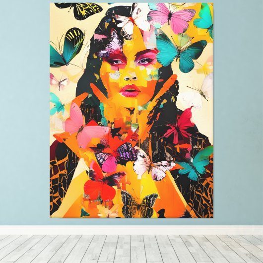 Gemengde media voor vrouwen en vlinders canvas afdruk (Insitu (Houten vloer))