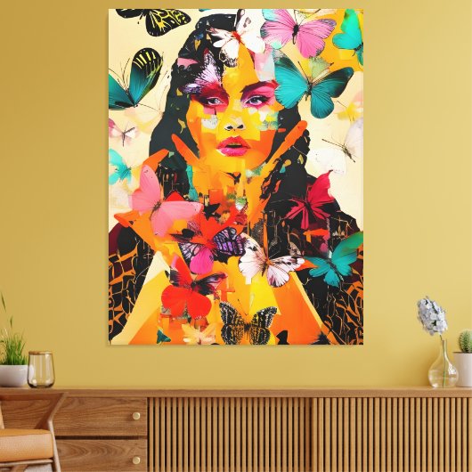 Gemengde media voor vrouwen en vlinders canvas afdruk (Insitu (Woonkamer))
