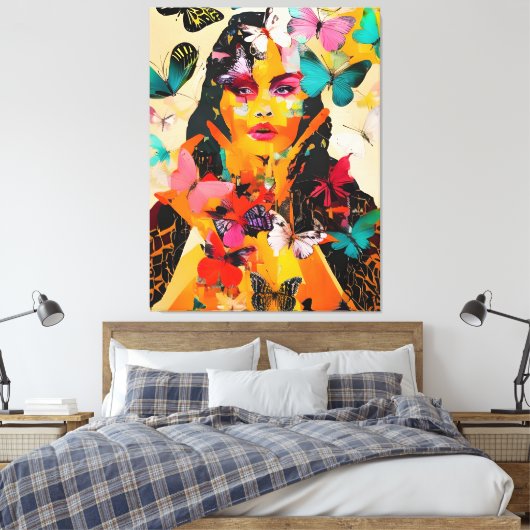 Gemengde media voor vrouwen en vlinders canvas afdruk (Insitu (Slaapkamer))
