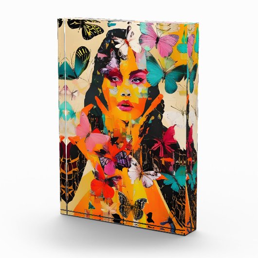 Gemengde media voor vrouwen en vlinders fotoblokken (Rechts)