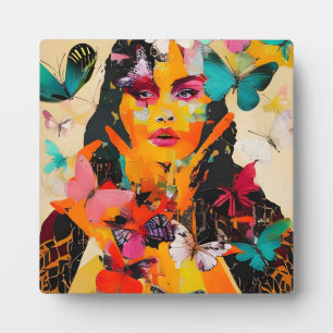 Gemengde media voor vrouwen en vlinders fotoplaat