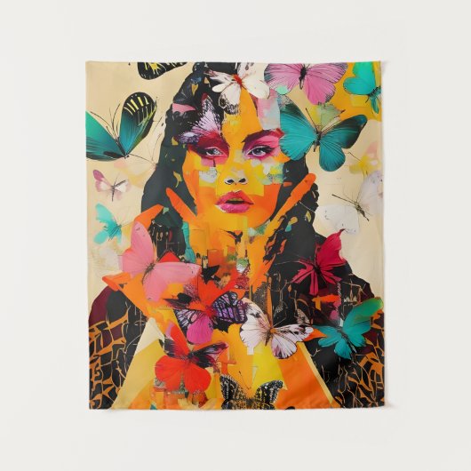 Gemengde media voor vrouwen en vlinders wandkleed (Voorkant)