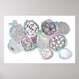 Gemengde media, zwart-wit, doodle, waterverf poster