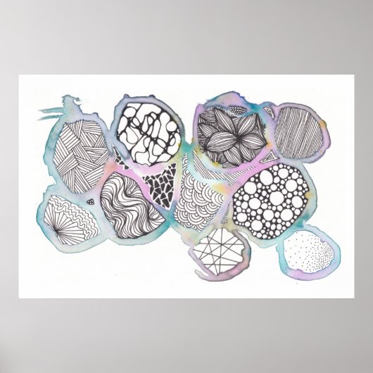 Gemengde media, zwart-wit, doodle, waterverf poster (Voorkant)