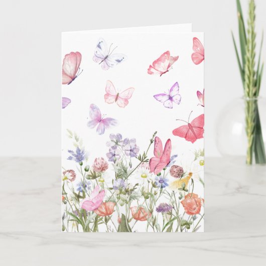 Gemengde Medium Wilde Bloemen & Vlinders (Blank) Kaart (Voorkant)