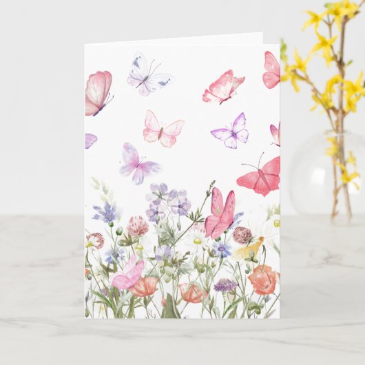 Gemengde Medium Wilde Bloemen & Vlinders (Blank) Kaart (Gele Bloem)