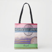 Gemengde mediumstrepen abstract, jouw naam tote bag (Voorkant)