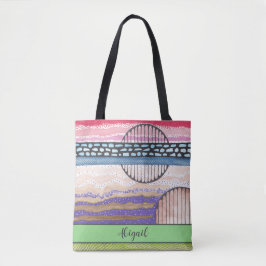 Gemengde mediumstrepen abstract, jouw naam tote bag