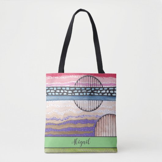 Gemengde mediumstrepen abstract, jouw naam tote bag (Voorkant)