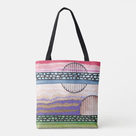 Gemengde mediumstrepen abstract, jouw naam tote bag (Achterkant)
