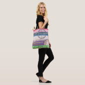 Gemengde mediumstrepen abstract, jouw naam tote bag (Op model)