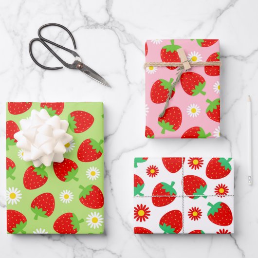 Gemengde Moppige Zomer Aardbeien Inpakpapier Vel (Voorkant)