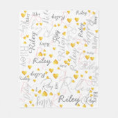 Gemengde namen initialen en gouden harten gereplic fleece deken (Voorkant)