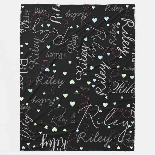 Gemengde namen initialen en harten gerepliceerd fleece deken (Voorkant)