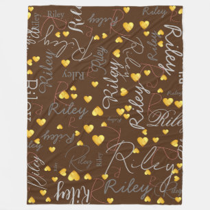 Gemengde namen Initialen Gouden harten Bruin Fleece Deken