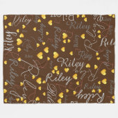 Gemengde namen Initialen Gouden harten Bruin Fleece Deken (Voorkant (Horizontaal))