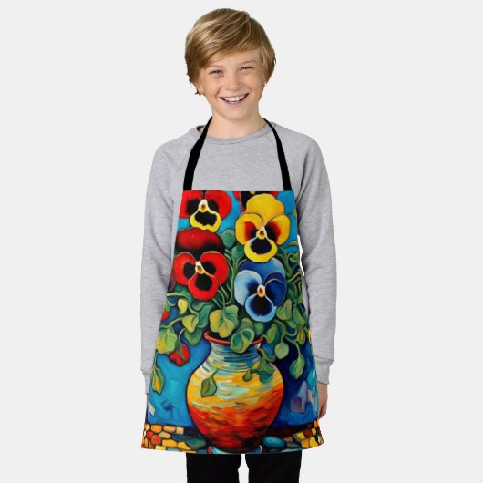 Gemengde Pansies in vaas Schort (Gedragen)