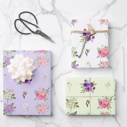 Gemengde Pastel Zomerbloemen Inpakpapier Vel (Voorkant)