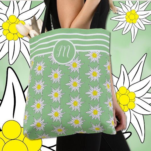 Gemengde patronen Edelweiss N Stripes Light Green Tote Bag