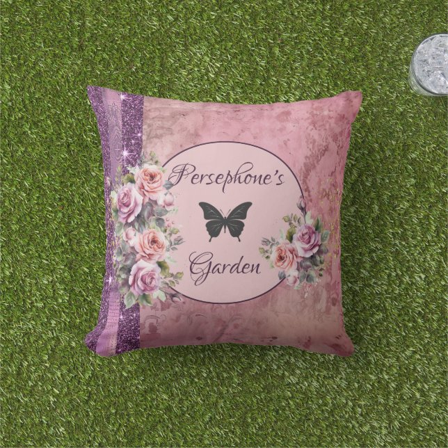 Gemengde patroon roze bloemen buitenkussen (Gras)