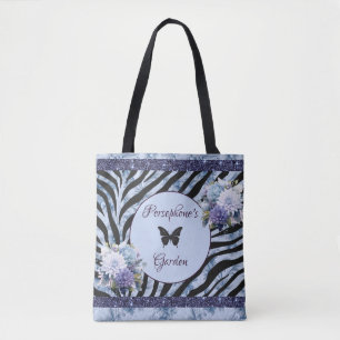 Gemengde patroonblauwe en paarse florale canvas ta tote bag