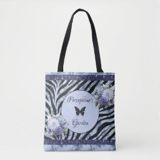 Gemengde patroonblauwe en paarse florale canvas ta tote bag