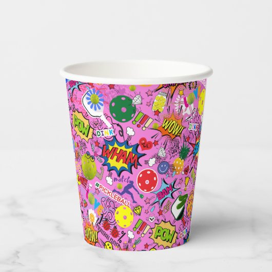 😍 gemengde pickleball roze papieren bekers (Achterkant)