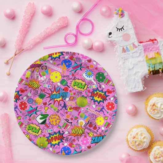 😍 gemengde pickleball roze papieren bordje (Feest)