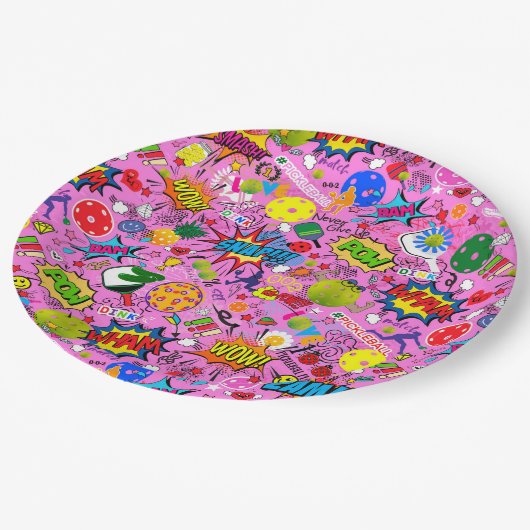 😍 gemengde pickleball roze papieren bordje (Gekanteld)
