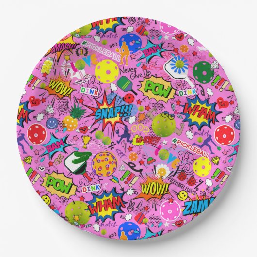 😍 gemengde pickleball roze papieren bordje (Voorkant)
