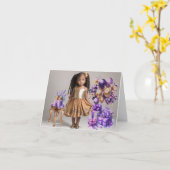 Gemengde Race Kleine Meisje Verjaardag Kaart (Gele Bloem)