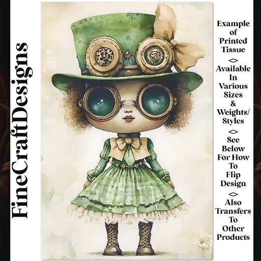 Gemengde Race Steampunk Doll, Groene AM6 Decoupage Tissuepapier