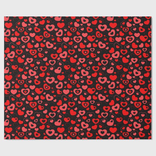 Gemengde rode harten op zwart cadeaupapier (Vlak)
