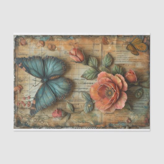 Gemengde roos- en vlindermedia tissuepapier (Voorkant)