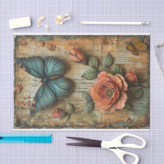 Gemengde roos- en vlindermedia tissuepapier (Craft)