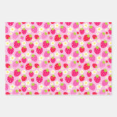 Gemengde roze en rode zomeraardbeien en bloemen inpakpapier vel (Voorkant 2)