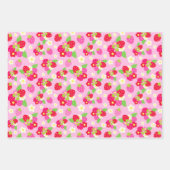 Gemengde roze en rode zomeraardbeien en bloemen inpakpapier vel (Voorkant 3)