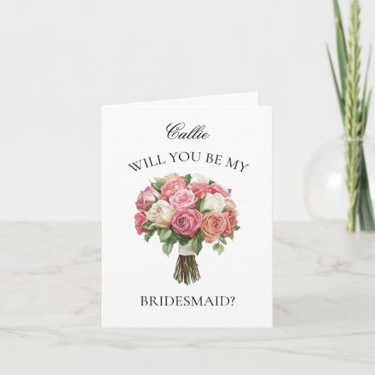 Gemengde Roze Rozen Boeket Bruidsmeisje Voorstel (Voorkant)