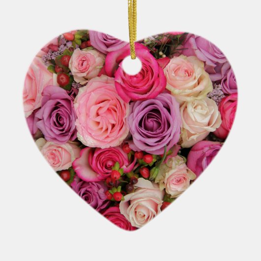 Gemengde roze rozen met therosegarden keramisch ornament (Voorkant)
