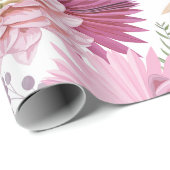 Gemengde roze tuinbloemen cadeaupapier (Rol Hoek)