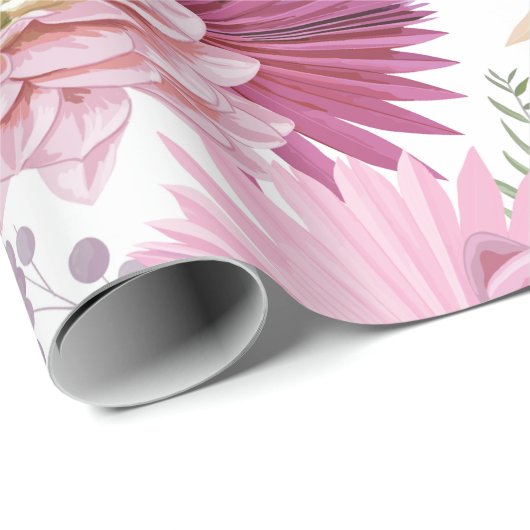 Gemengde roze tuinbloemen cadeaupapier (Rol Hoek)