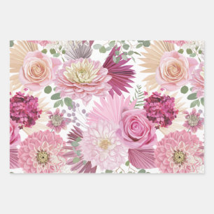 Gemengde roze tuinbloemen inpakpapier vel
