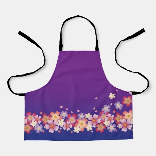 Gemengde Sakura Blossom Kimono Style Blue en Paars Schort (Voorkant)