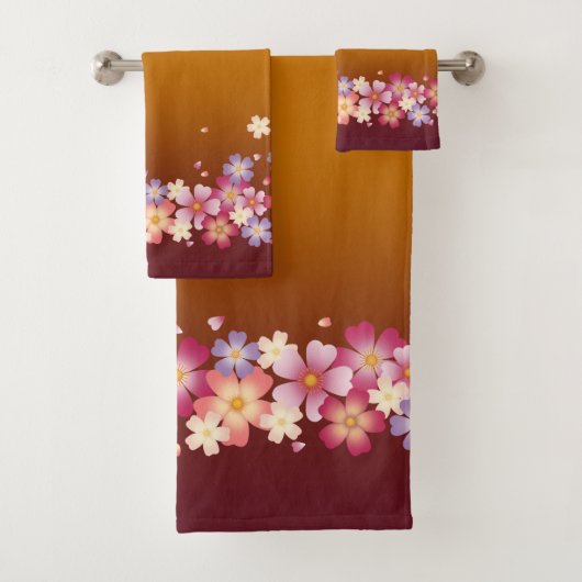Gemengde Sakura Blossom Kimono Style Burgundy & Go Bad Handdoek (Insitu)