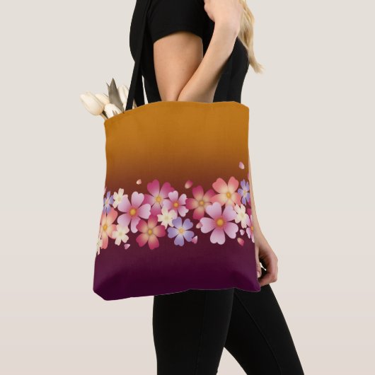 Gemengde Sakura Blossom Kimono Style Burgundy & Go Tote Bag (Dichtbij)