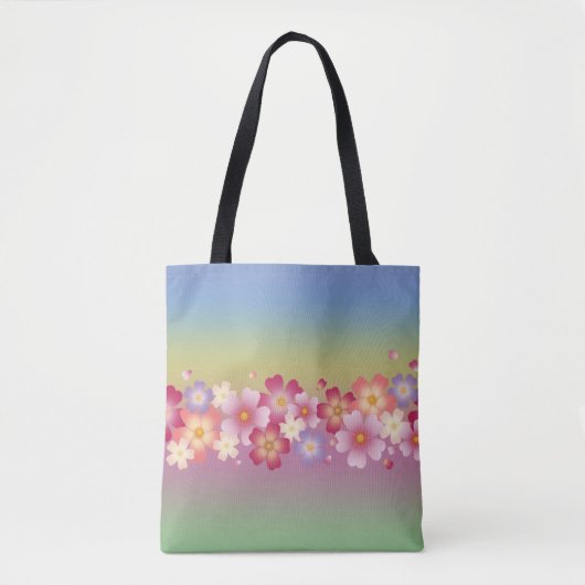 Gemengde Sakura Blossom Kimono Style Rainbow Tote Bag (Voorkant)